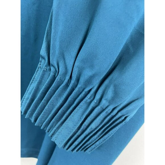 Chico's Top L Solid Blue Long Sleeve Gathered Cuffs Pullover Rayon Spandex Nylon - Picture 4 of 6